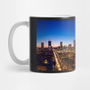 Warsaw city center at dusk aerial view Mug